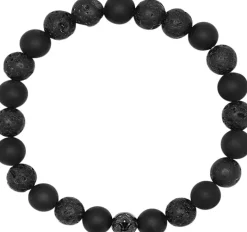 Men's Wristband with Lava Stone, Matte Onyx and Black Logo B