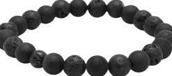 Men's Wristband with Lava Stone, Matte Onyx and Black Logo B