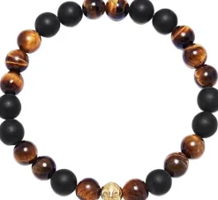 Men's Wristband with Matte Onyx and Brown Tiger Eye