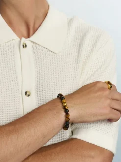 Men's Wristband with Matte Onyx and Brown Tiger Eye