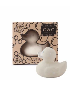 Oli & Carol - Lille Badeand - Hvid m. sølv prikker 8cm.