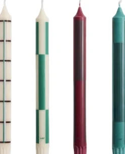 Pattern Candle-Greens and bordeaux, Set of 4