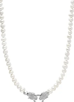 Pearl Choker with Double Panther Head in Silver