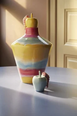 Poppery Vase med æble H32 cm pink/mint/gul