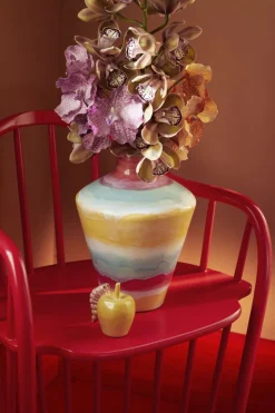 Poppery Vase med æble H32 cm pink/mint/gul