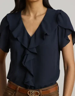 Ruffle-Trim Georgette Blouse