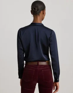 Satin Charmeuse Tie-Neck Blouse