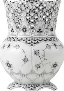 Sort Musselmalet Helblonde Vase, 22 cm