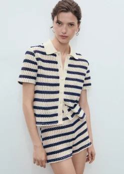 Striped crochet shorts