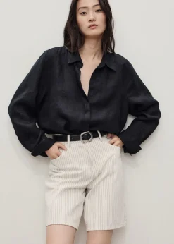 Striped denim shorts