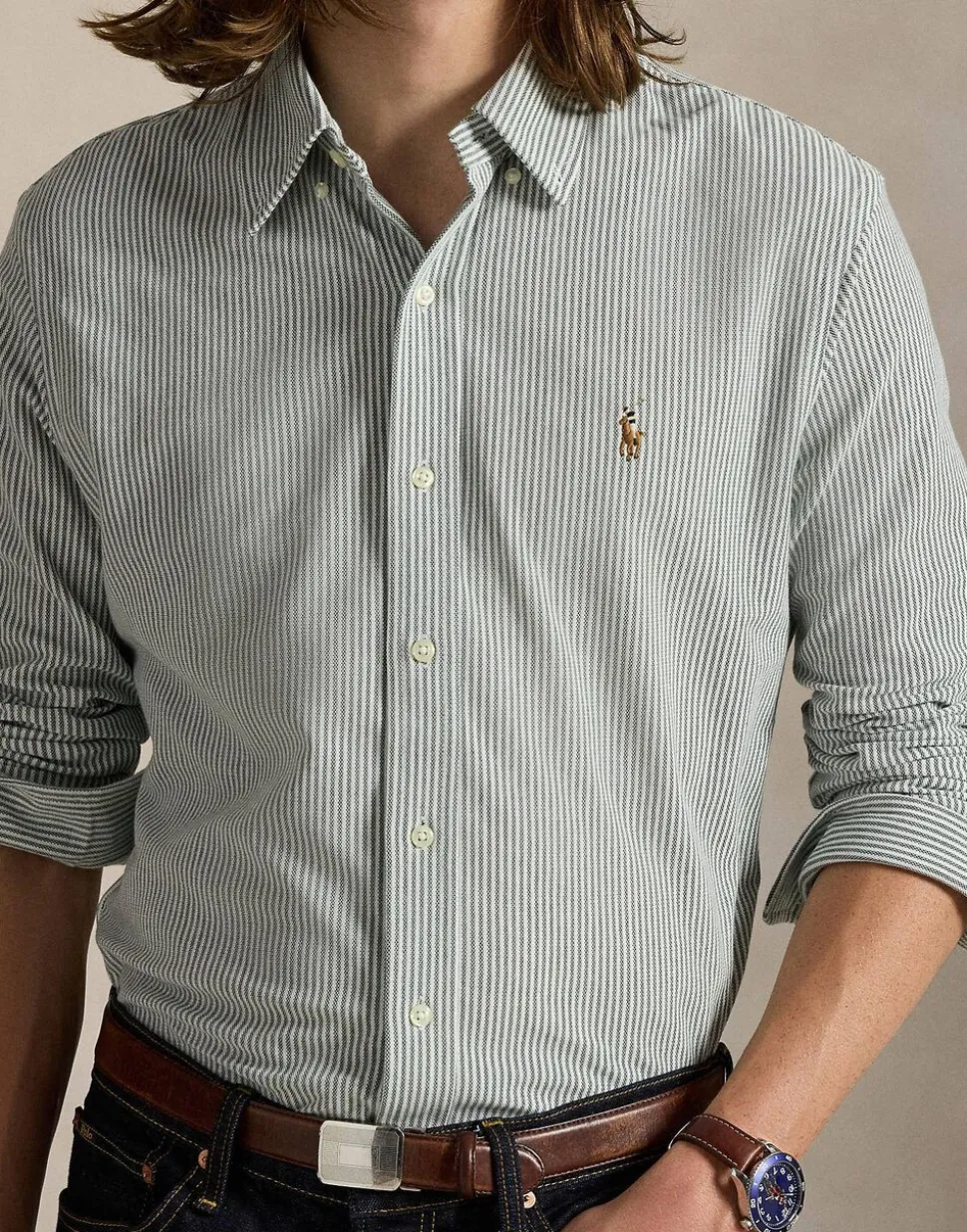 Striped Knit Oxford Shirt
