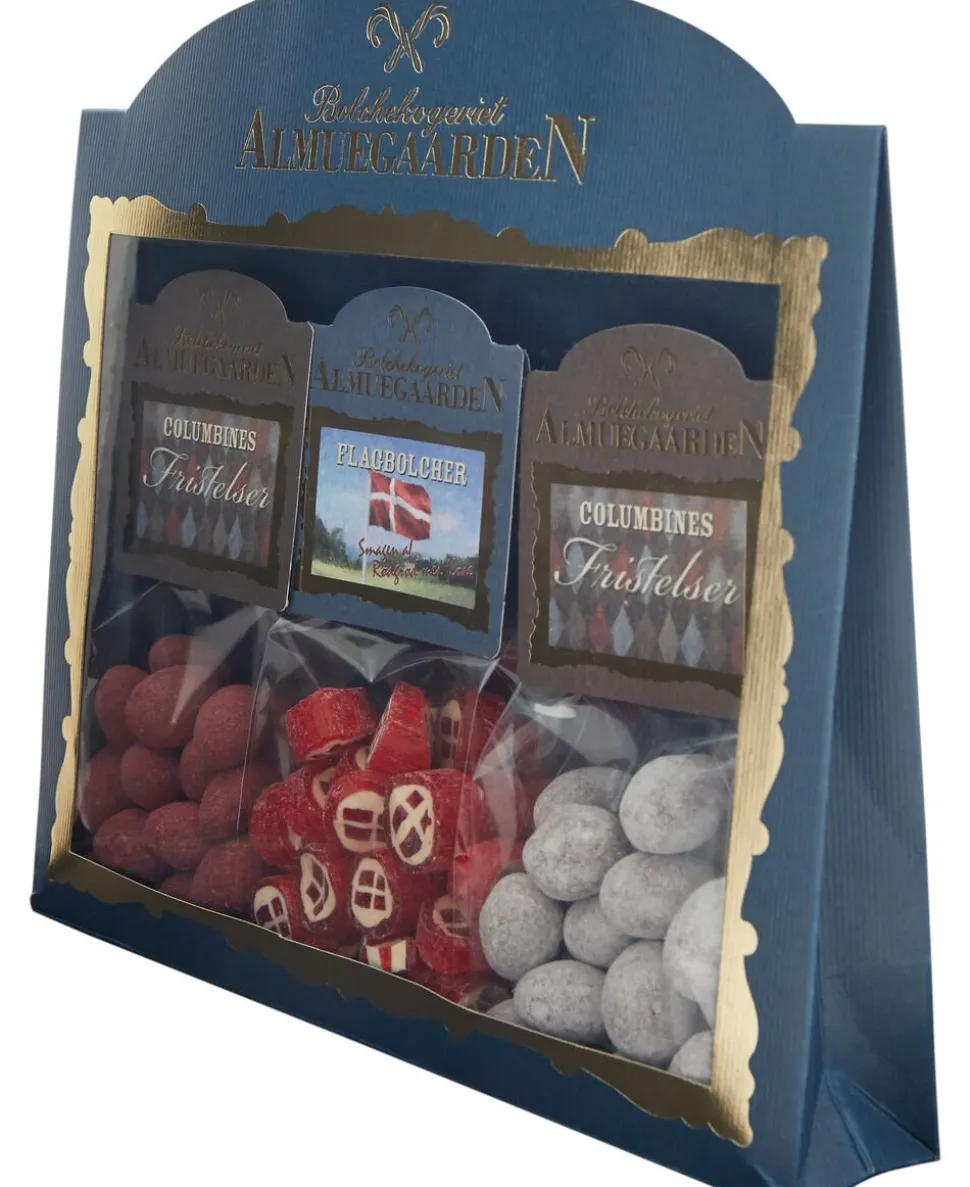 Tillykke-Gaveæske med danske flag bolcher og choko-mandler