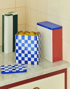 Tin Container-Large-Blue and off-wh