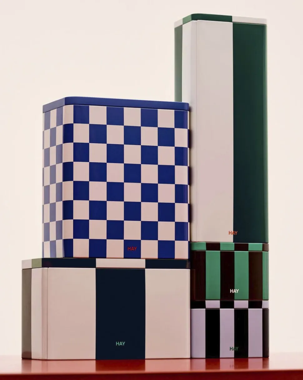 Tin Container-Large-Blue and off-wh