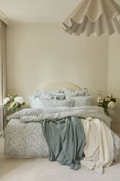 White/Eucalyptus Striped Cotton Poplin Bed Set