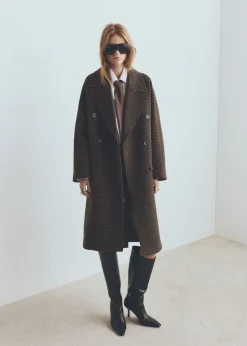 Wool-blend micro-houndstooth coat