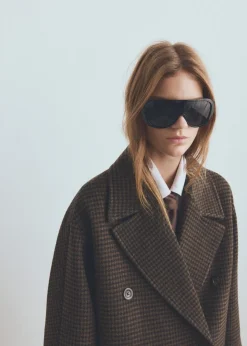 Wool-blend micro-houndstooth coat