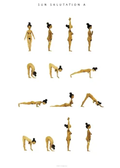 Yoga Prints - Sun Salutation A Women Golden